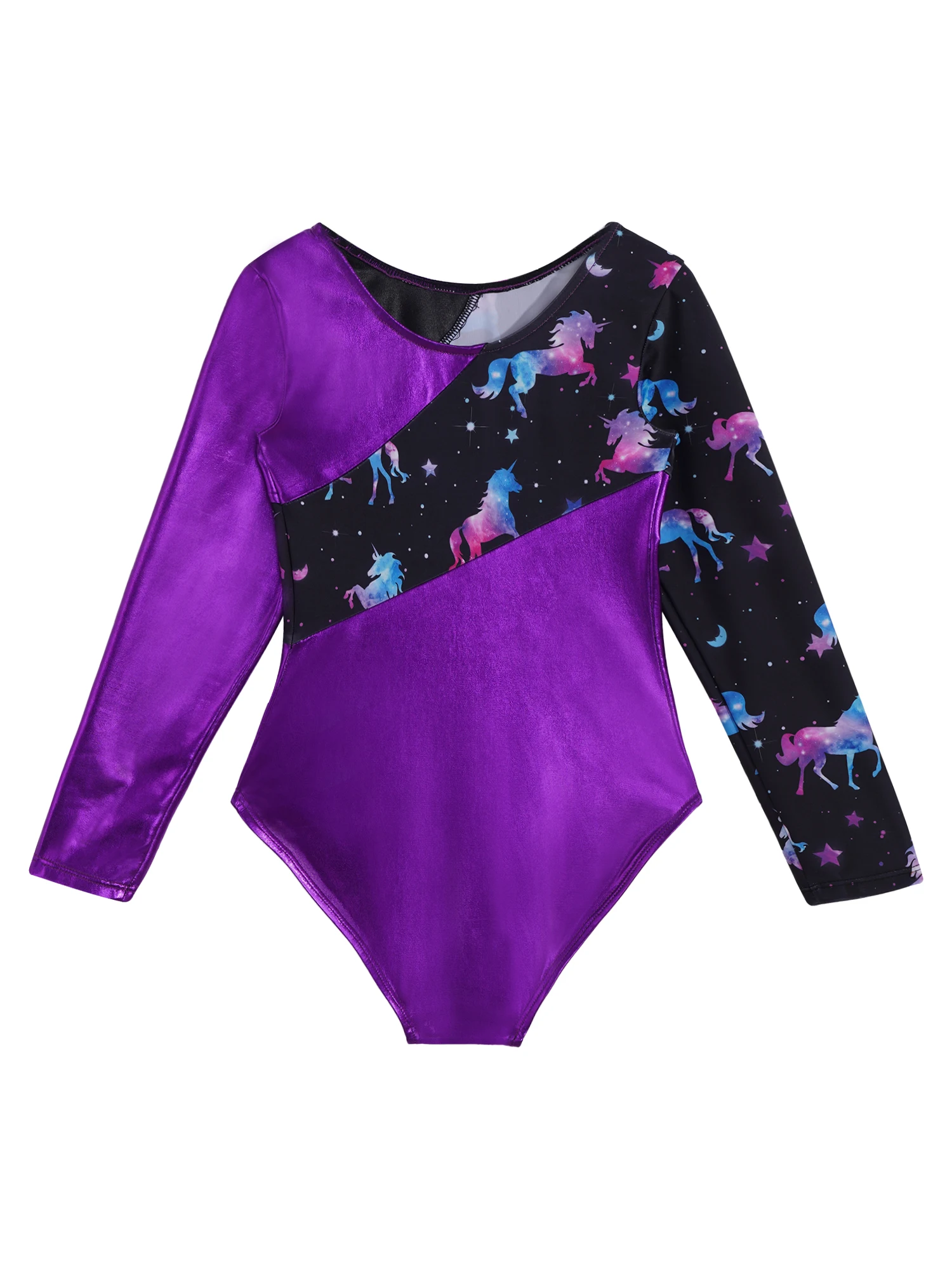 Kids Girls Long Sleeves Cartoon Print Sports Gymnastics Workot Bodysuit Choldren Patchwork Ballet Dance Leotard Jumpsuit Romper