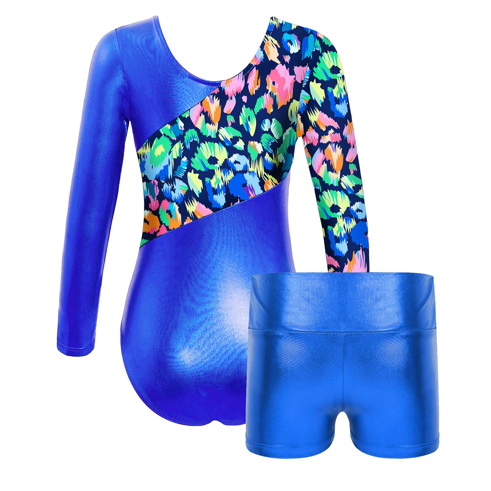 Kids Girls Long Sleeves Cartoon Print Sports Gymnastics Workot Bodysuit Choldren Patchwork Ballet Dance Leotard Jumpsuit Romper