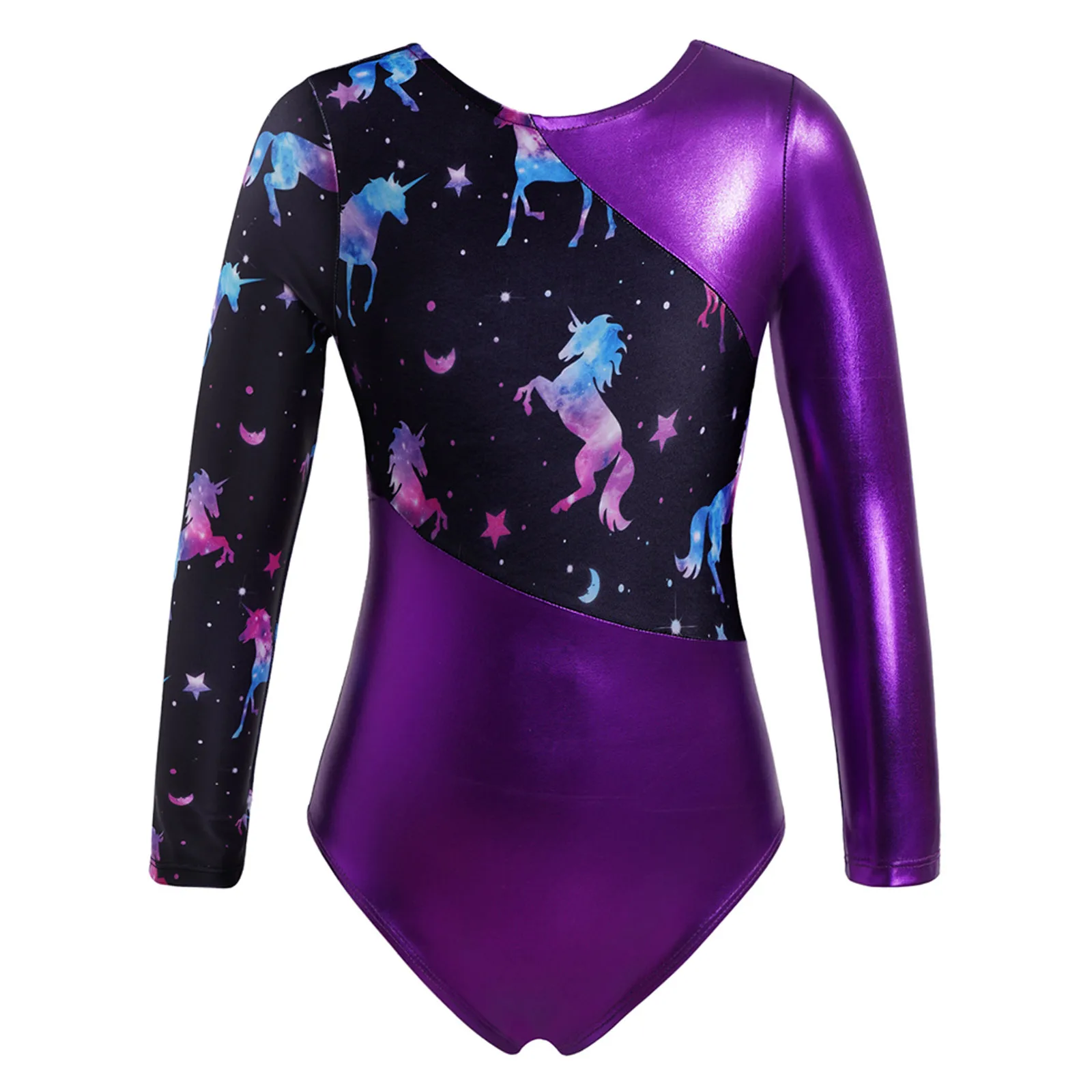Kids Girls Long Sleeves Cartoon Print Sports Gymnastics Workot Bodysuit Choldren Patchwork Ballet Dance Leotard Jumpsuit Romper