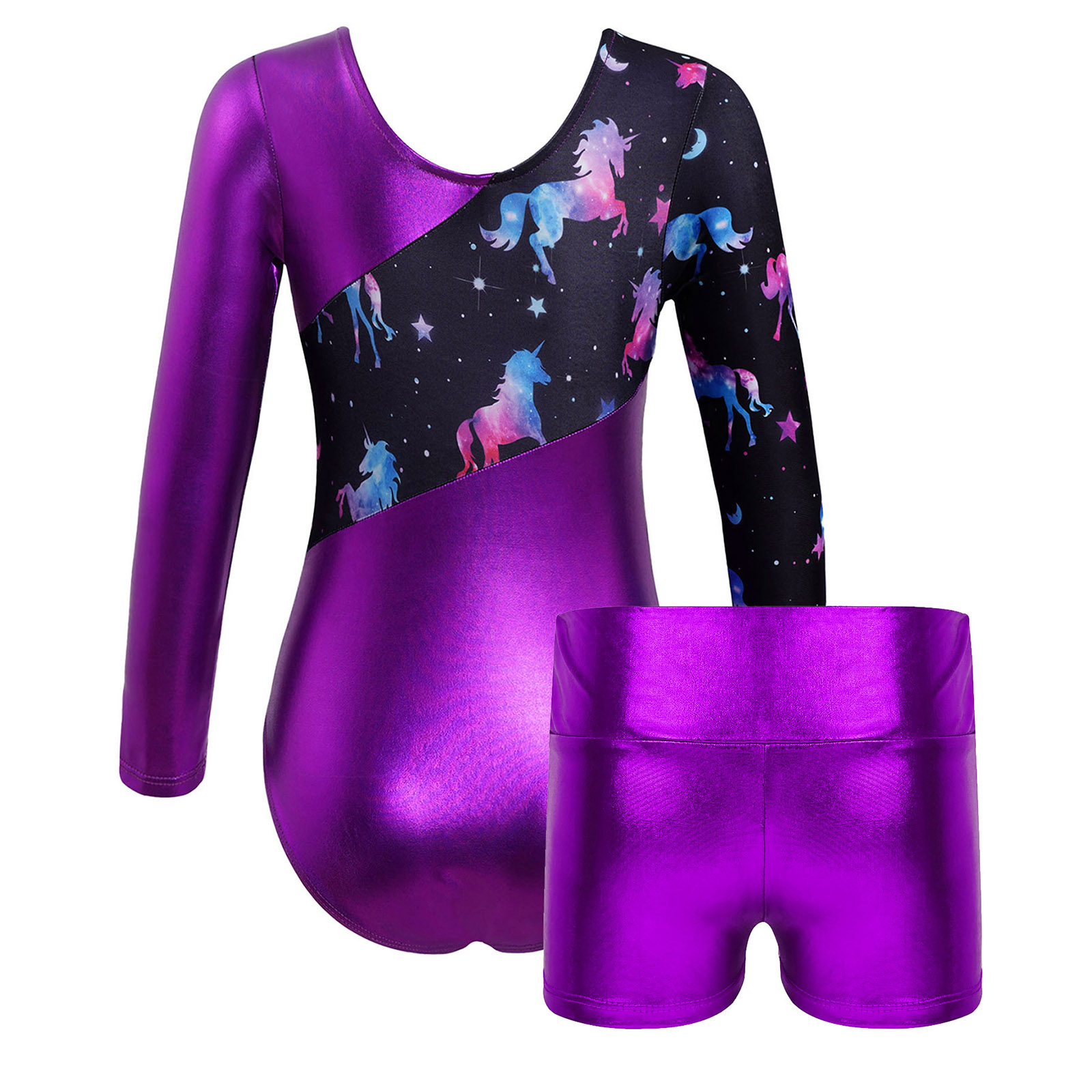 Kids Girls Long Sleeves Cartoon Print Sports Gymnastics Workot Bodysuit Choldren Patchwork Ballet Dance Leotard Jumpsuit Romper