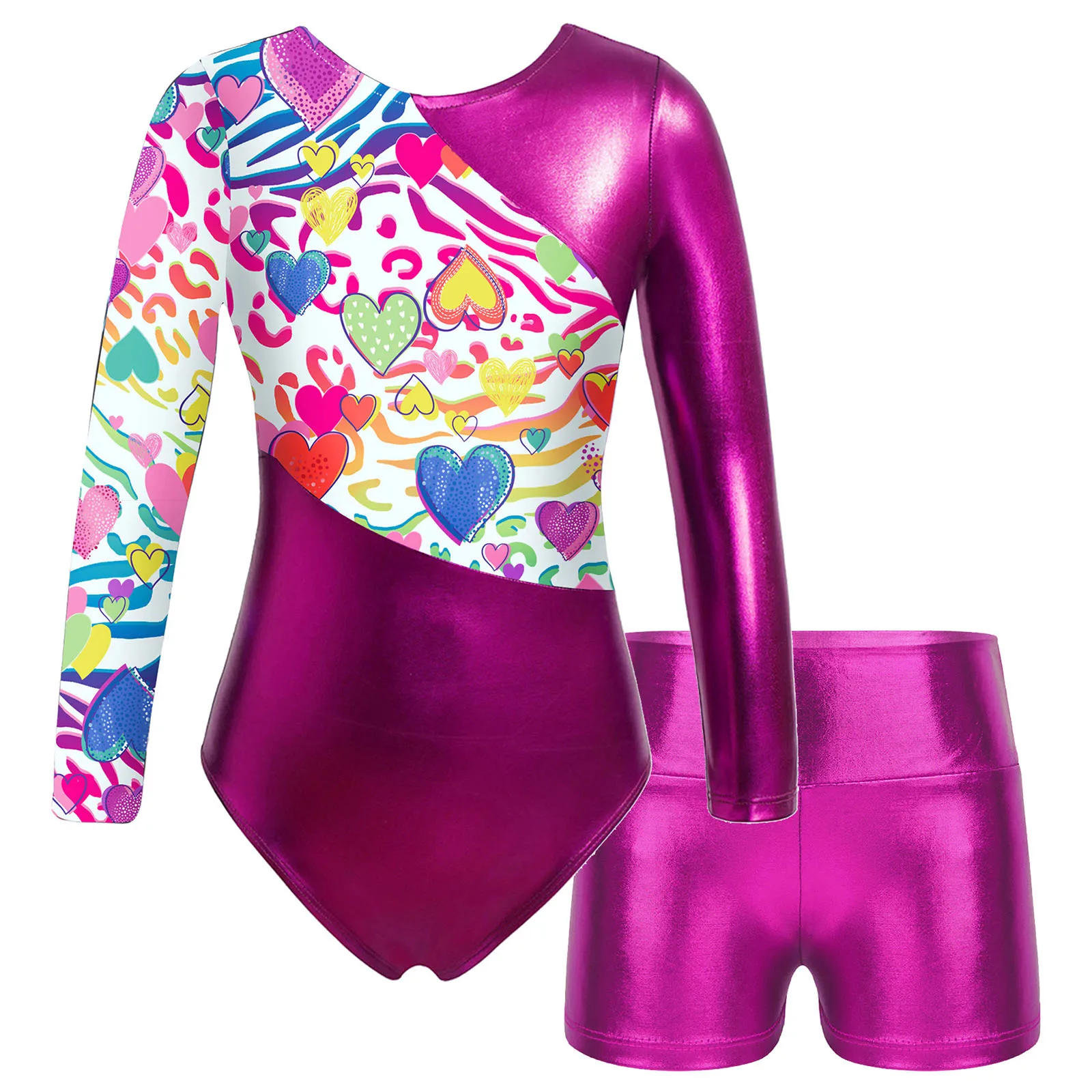 Kids Girls Long Sleeves Cartoon Print Sports Gymnastics Workot Bodysuit Choldren Patchwork Ballet Dance Leotard Jumpsuit Romper