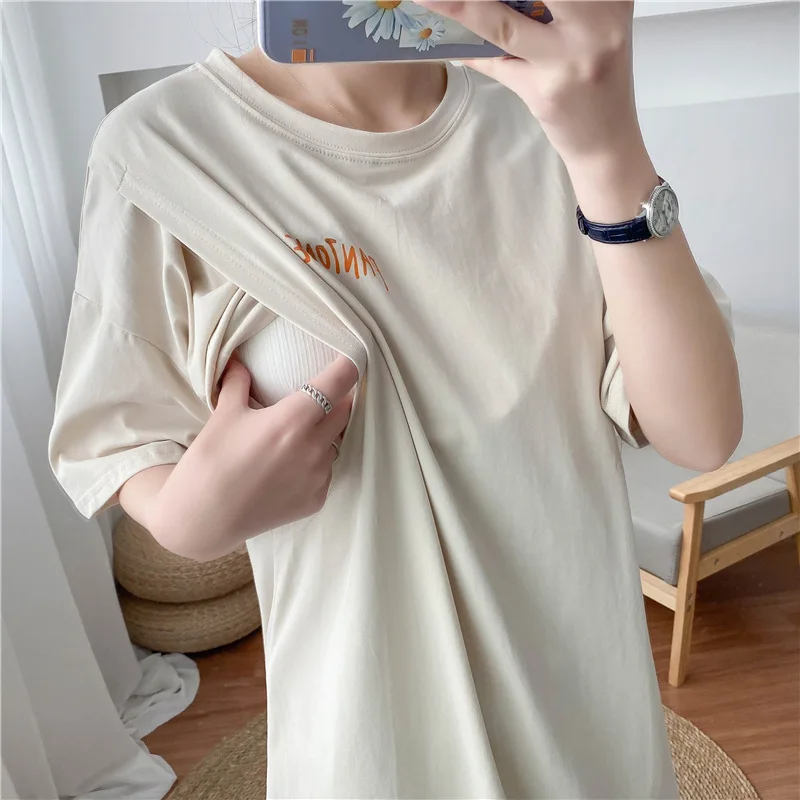 Mom Pregnant Summer Breastfeeding T-shirt Short Sleeve O-neck Printing Nursing Tops Pregnant Women Outer Clothes For Postpartum