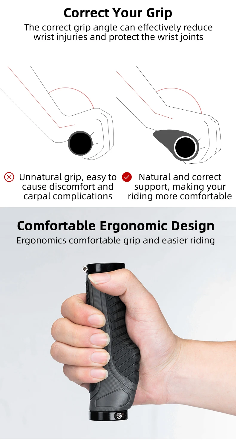 ROCKBROS Bicycle Handlebar Grips Double Lock Soft Rubber Handlebar Grips Anti-slip Shock-absorption Grips MTB Bike Accessories