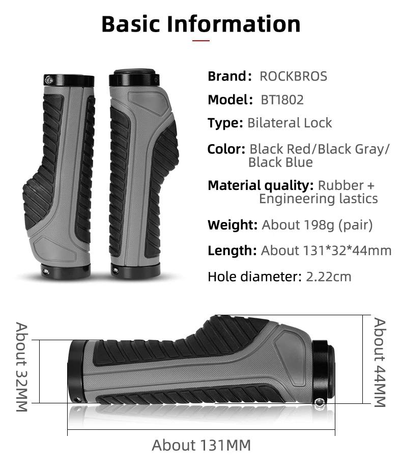 ROCKBROS Bicycle Handlebar Grips Double Lock Soft Rubber Handlebar Grips Anti-slip Shock-absorption Grips MTB Bike Accessories