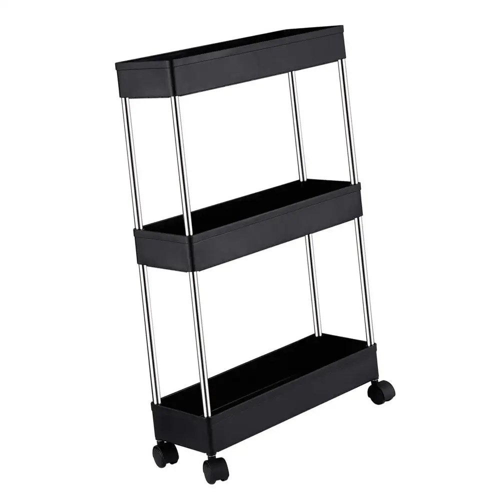 Slim Storage Cart 3 Tier Utility Cart With Wheels Mobile Organizer On Wheels Clutter Storage For Bathroom Kitchen Space Saving