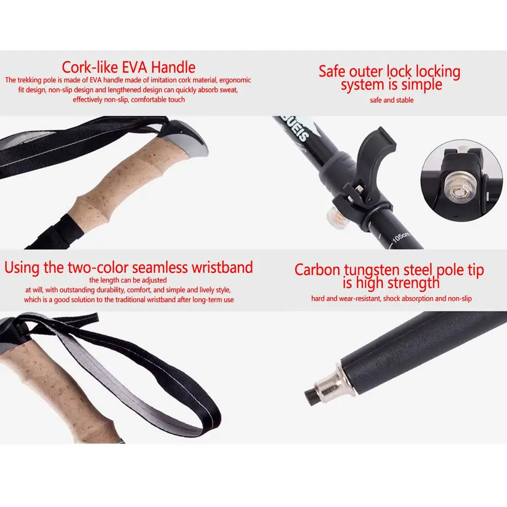 Trekking Sticks Folding Hiking Poles Walking Stick With Quick Lock Outdoor Trekking Pole For Hiking Camping Easy To Grip 1Pc