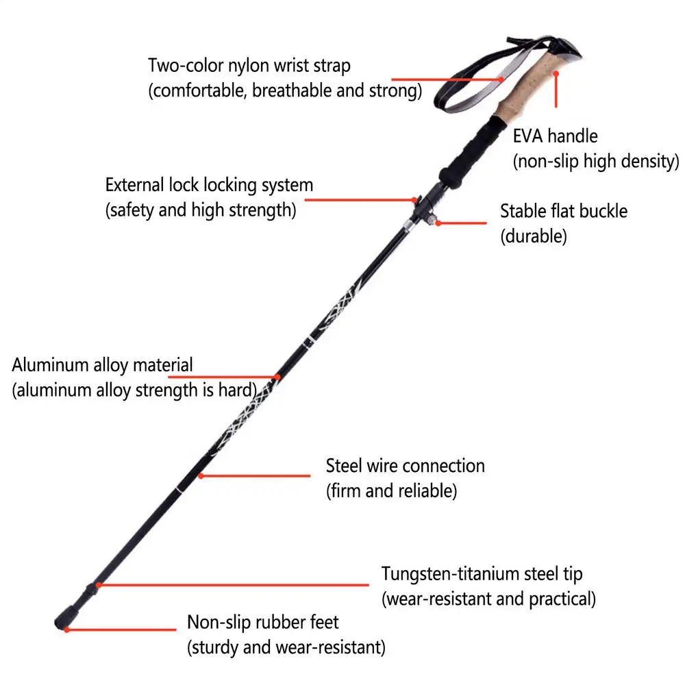 Trekking Sticks Folding Hiking Poles Walking Stick With Quick Lock Outdoor Trekking Pole For Hiking Camping Easy To Grip 1Pc