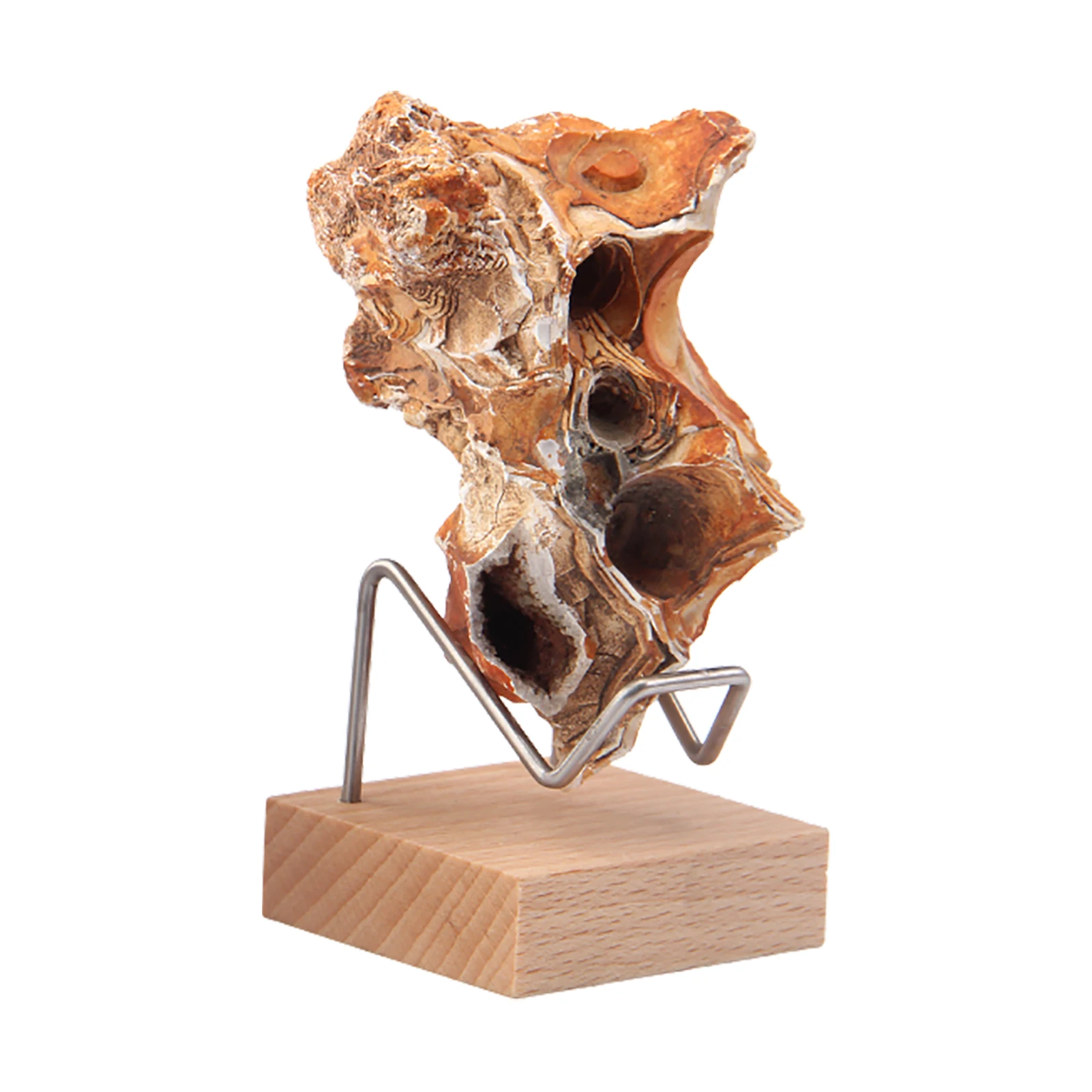 Stone Crystal Cluster Stand With Metal Arm And Wooden Base Mineral Specimen Display Holder Home Decoration Accessories