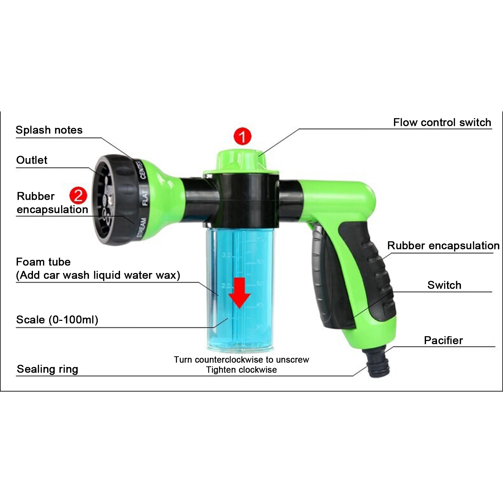 Portable Auto Foam Lance Water Hose Nozzle Sprayer High Pressure Nozzle Jet Car Washer Sprayer Cleaning Tool Soap Dispenser