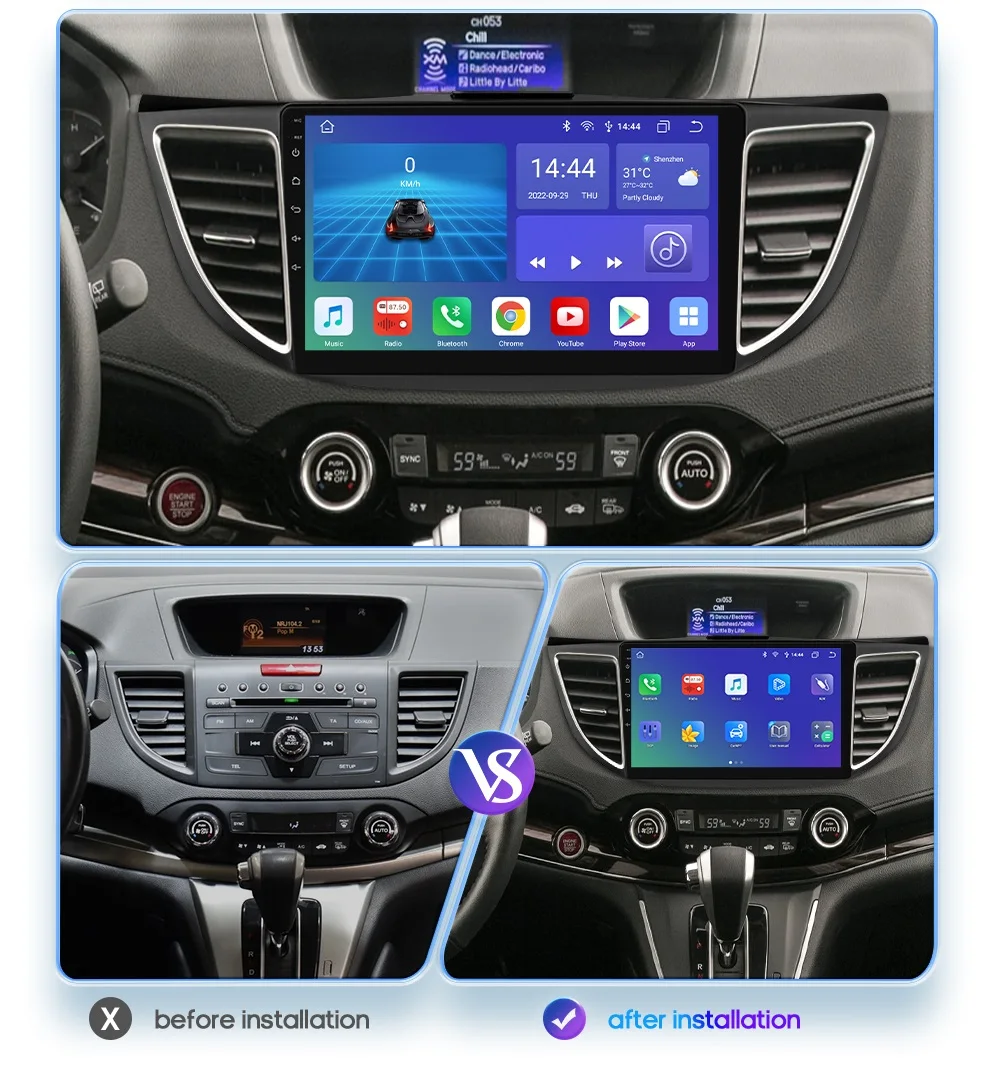 Hizpo 10.1" 2 Din Car Radio Carplay for Honda CRV 2012-2016 Android 13 GPS Navigation Multimedia Player Audio Stereo SWC BT 4G