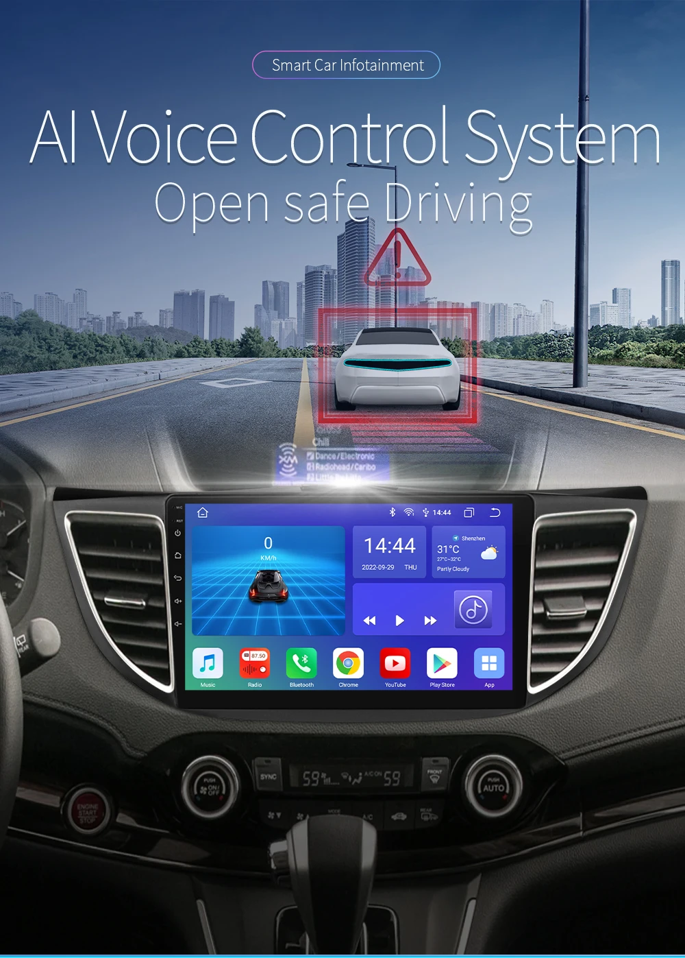 Hizpo 10.1" 2 Din Car Radio Carplay for Honda CRV 2012-2016 Android 13 GPS Navigation Multimedia Player Audio Stereo SWC BT 4G