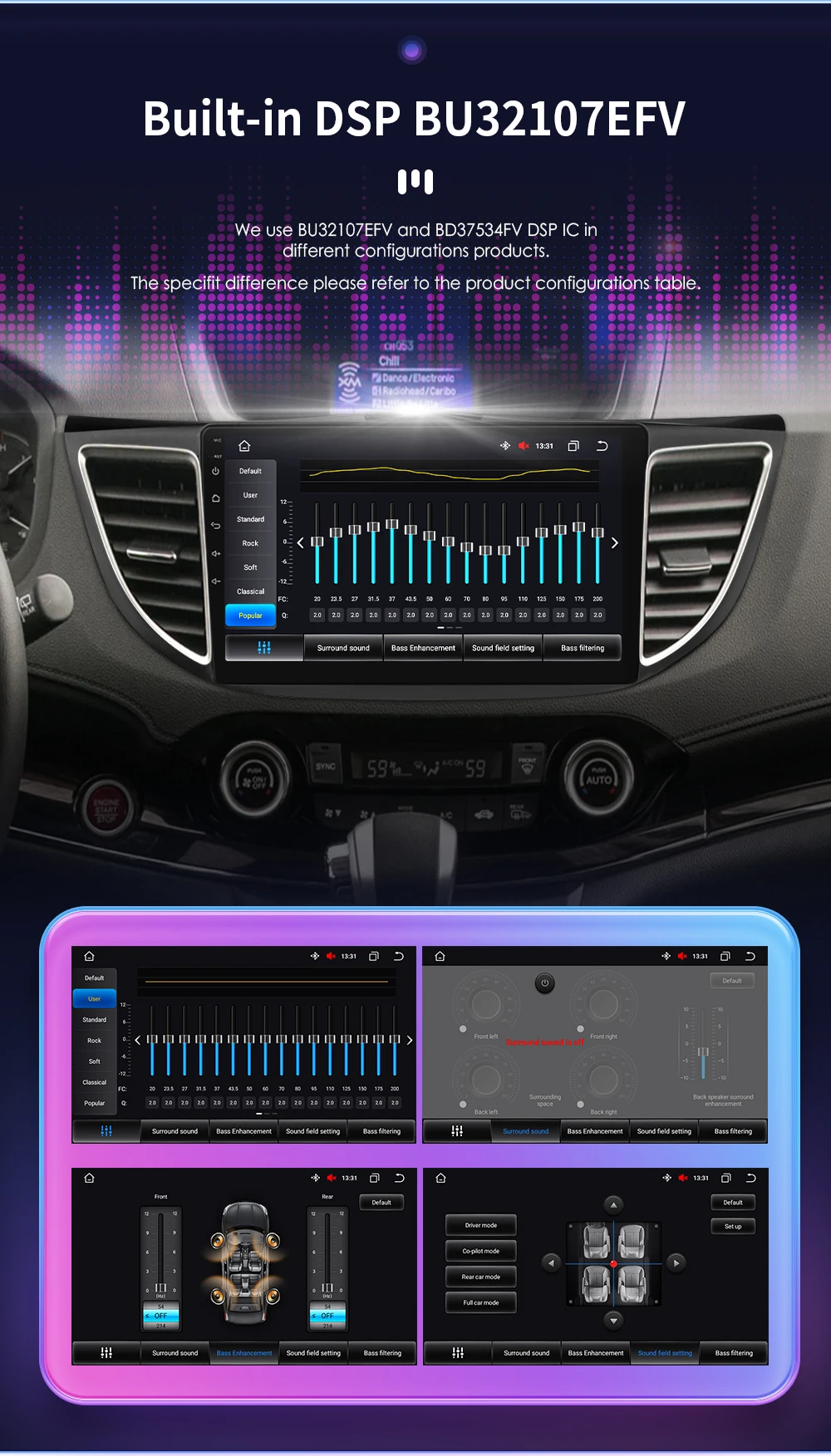 Hizpo 10.1" 2 Din Car Radio Carplay for Honda CRV 2012-2016 Android 13 GPS Navigation Multimedia Player Audio Stereo SWC BT 4G