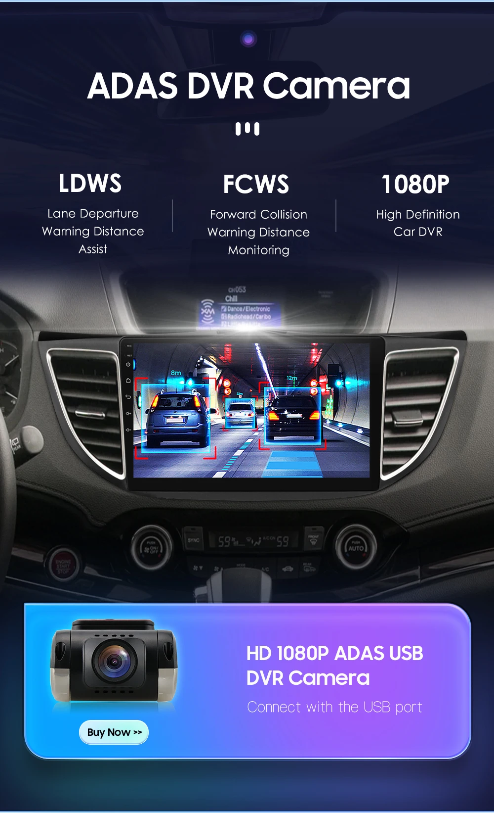 Hizpo 10.1" 2 Din Car Radio Carplay for Honda CRV 2012-2016 Android 13 GPS Navigation Multimedia Player Audio Stereo SWC BT 4G