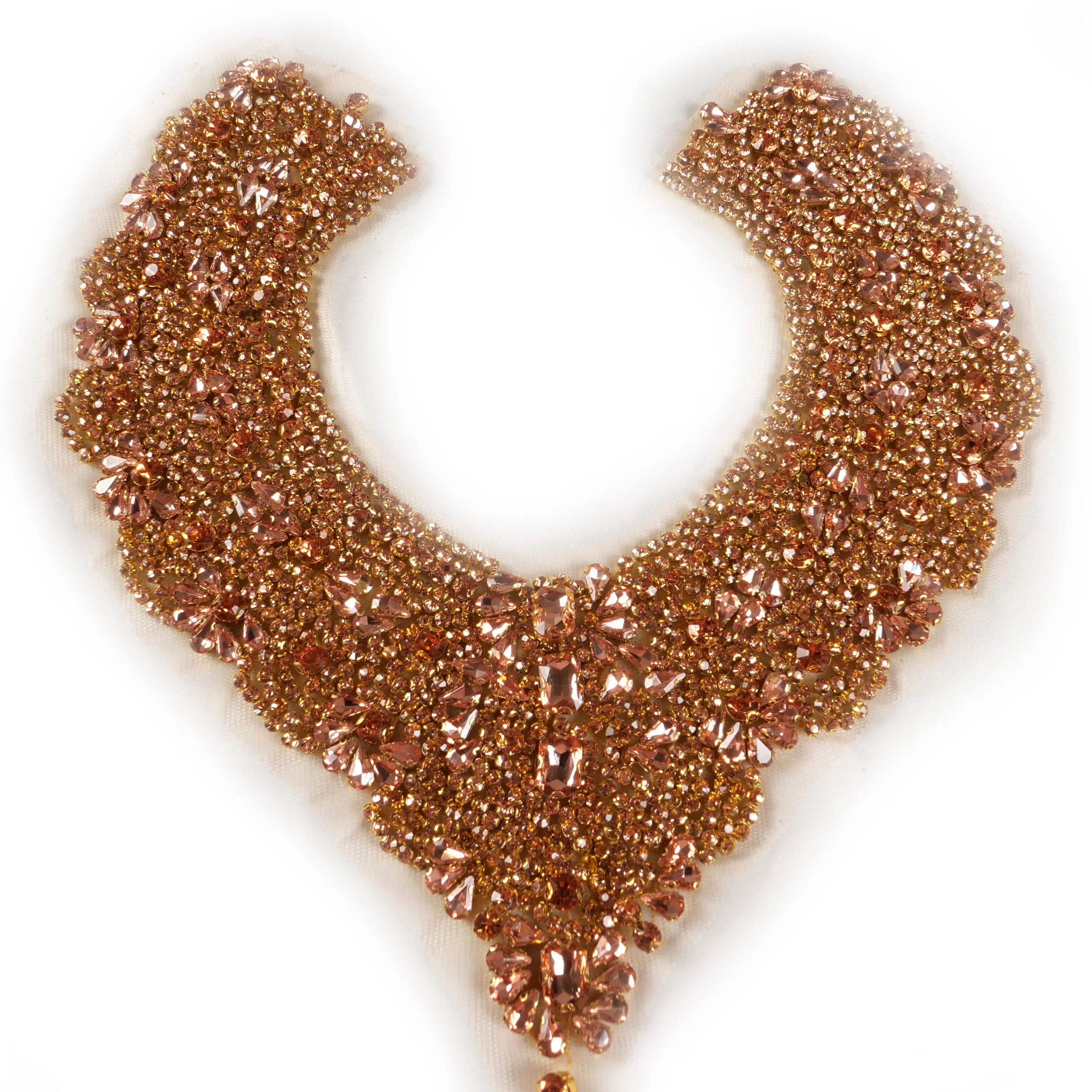 La Belleza beauty hand sewon neck bodice applique,gold silver crystal rhinestone applique Patch for dress accessories