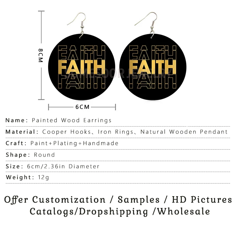 SOMESOOR Inspired Sayings Women Wooden Drop Earrings Black Blessed Dope Queen Faith BABE Hustle Squad Big Circle Dangle Jewelry