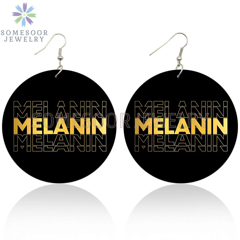 SOMESOOR Inspired Sayings Women Wooden Drop Earrings Black Blessed Dope Queen Faith BABE Hustle Squad Big Circle Dangle Jewelry