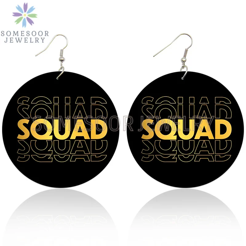 SOMESOOR Inspired Sayings Women Wooden Drop Earrings Black Blessed Dope Queen Faith BABE Hustle Squad Big Circle Dangle Jewelry