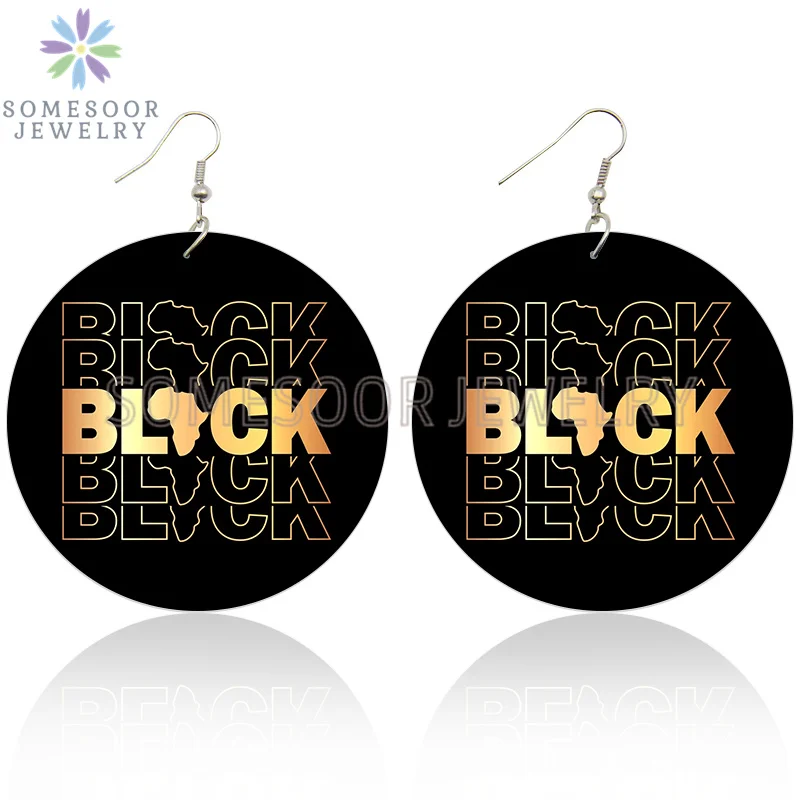 SOMESOOR Inspired Sayings Women Wooden Drop Earrings Black Blessed Dope Queen Faith BABE Hustle Squad Big Circle Dangle Jewelry