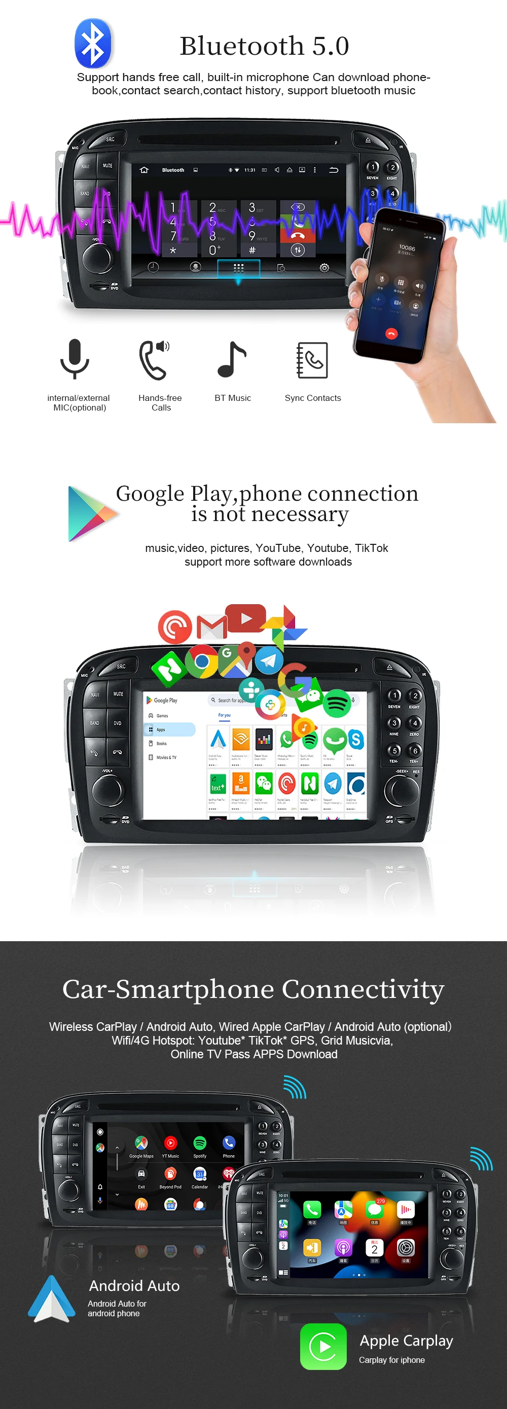 Hualingan for Mercedes SL R230 Radio SL350 SL500 SL55 SL600 SL65 6.2 "Touch Screen Car Stereo Android Auto CarPlay Head Unit DVD