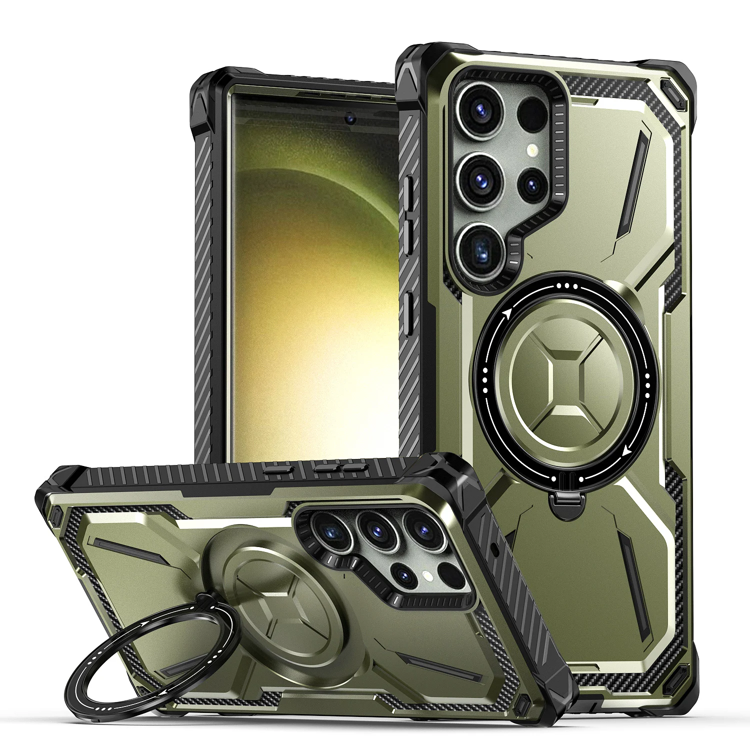 For Samsung Galaxy S25 S24 S23 S22 S21 Ultra Plus Case Metal Kickstand Magnetic Case with MagSafe, Heavy Duty Bumper Shockproof