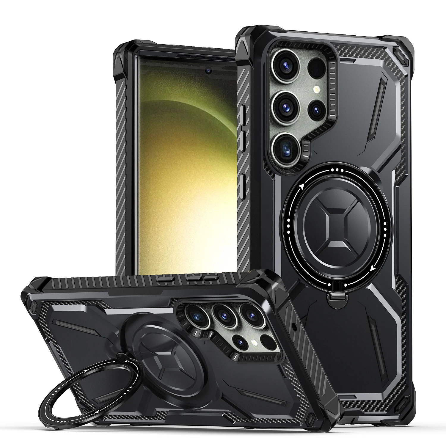 For Samsung Galaxy S25 S24 S23 S22 S21 Ultra Plus Case Metal Kickstand Magnetic Case with MagSafe, Heavy Duty Bumper Shockproof