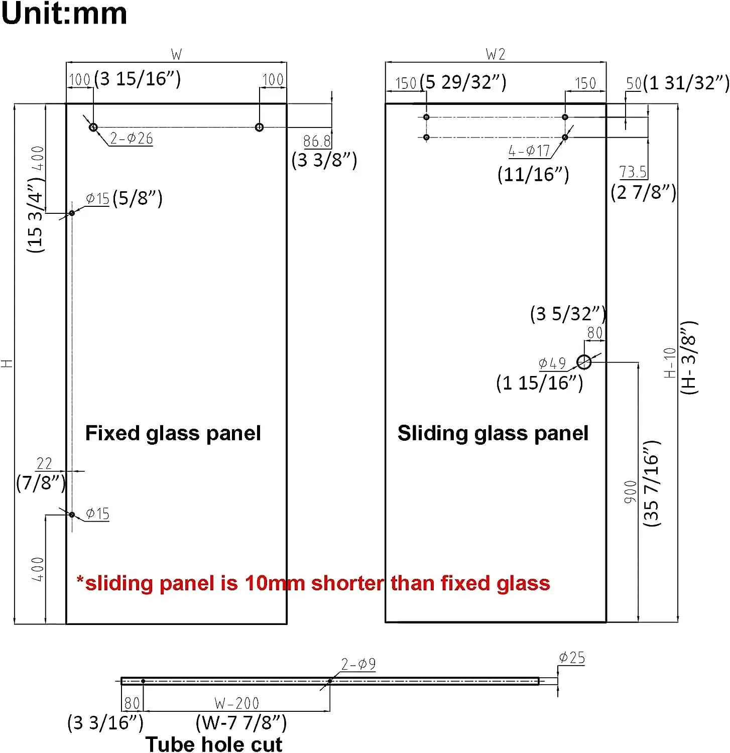 DIYHD 5FT 6.6FT Frameless Glass Shower Door Hardware Sliding Rail Shower Room Kit,Bronze