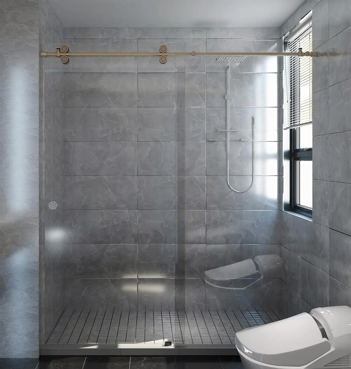 DIYHD 5FT 6.6FT Frameless Glass Shower Door Hardware Sliding Rail Shower Room Kit,Bronze