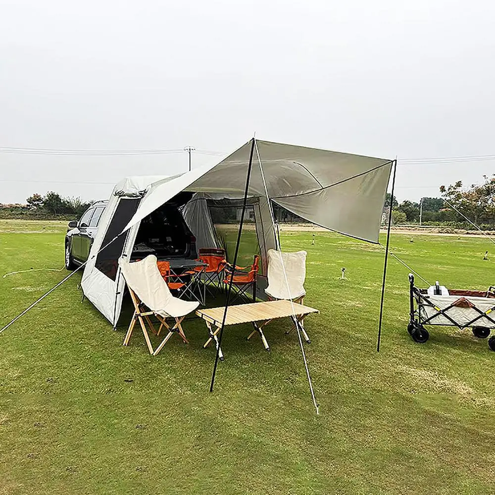 5-6 Person Car Truck Tent For Camping SUV MPV Car Rear Tent Waterproof Auto Tail Tent Awning Beach Sunshade For Self-driving