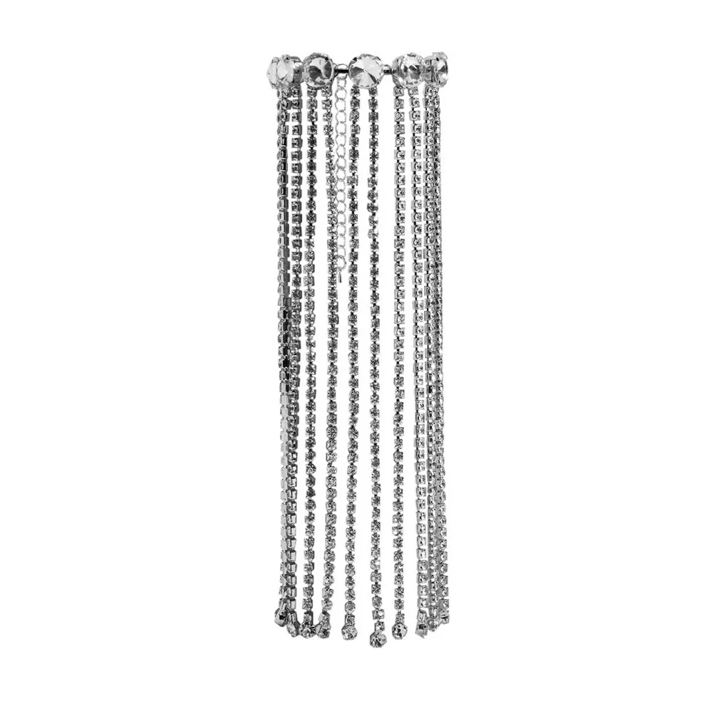 Fashion New Gorgeous Rhinestone Long Tassel Hand Bracelet Wristband Jewelry Women Hollow Charm Fringed Rectangle Bracelet Bangl