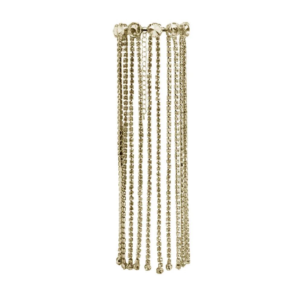 Fashion New Gorgeous Rhinestone Long Tassel Hand Bracelet Wristband Jewelry Women Hollow Charm Fringed Rectangle Bracelet Bangl