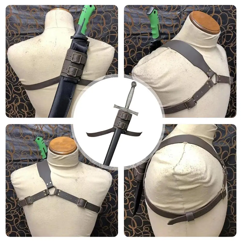 Vintage Medieval Swords Back Holster PU Leather Swords Strap Belt For Back Adjustable Shoulder Strap Swords Holder Weapons Case