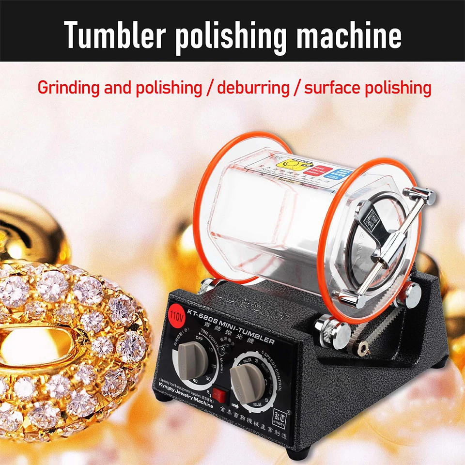Mini Jewelry Polisher Tumbler with 3kg Capacity | KT6808 Machine and Glass Barrel for Jewelry Polishing