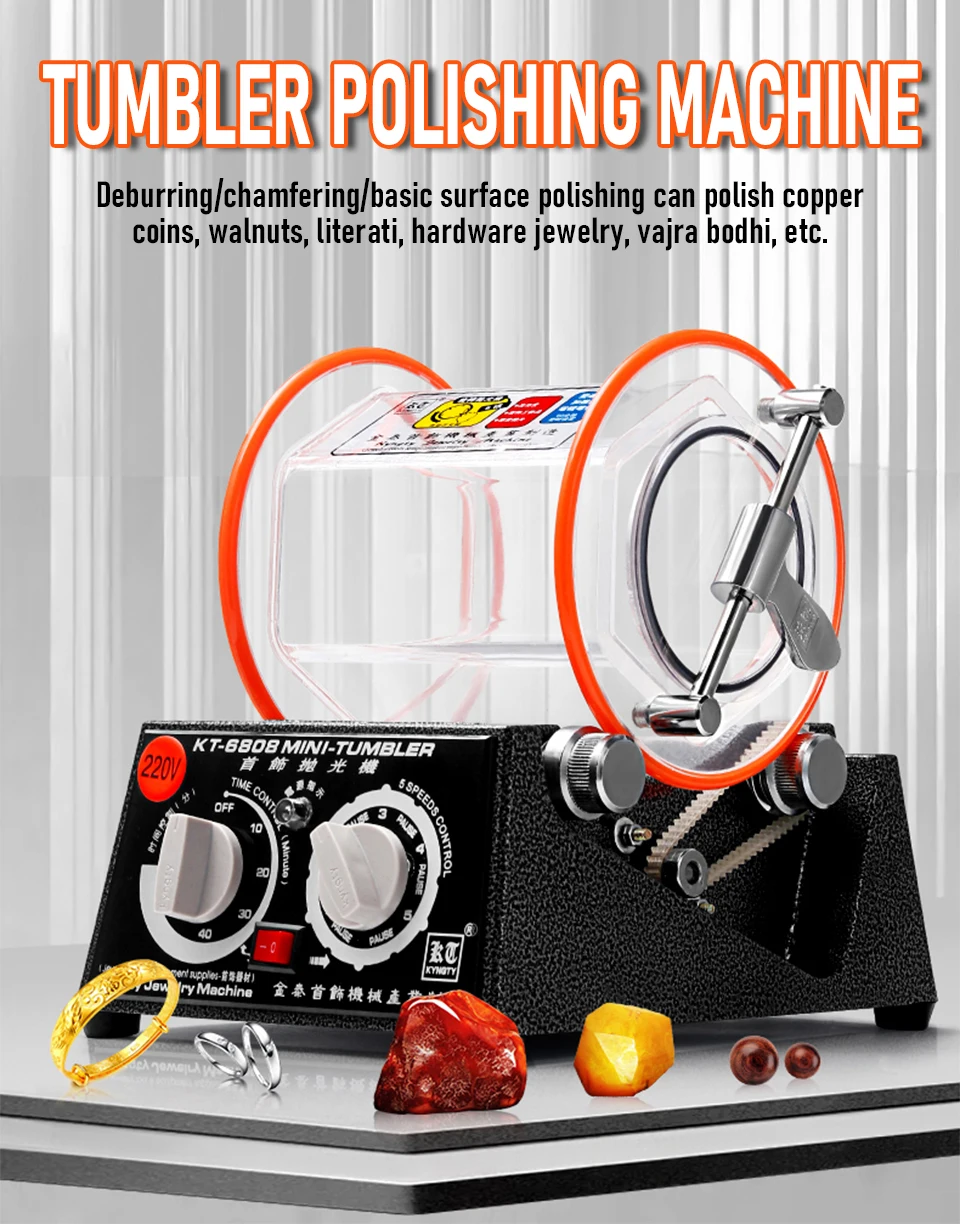 Mini Jewelry Polisher Tumbler with 3kg Capacity | KT6808 Machine and Glass Barrel for Jewelry Polishing