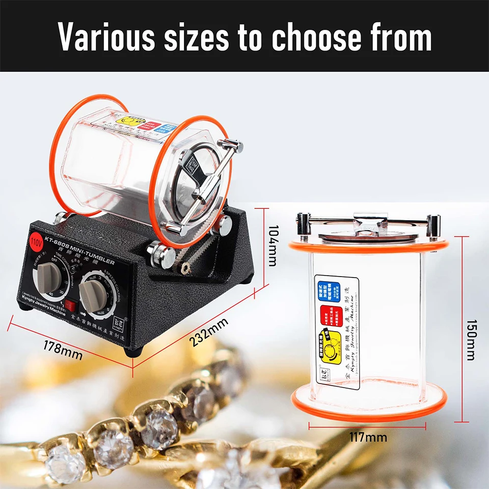 Mini Jewelry Polisher Tumbler with 3kg Capacity | KT6808 Machine and Glass Barrel for Jewelry Polishing