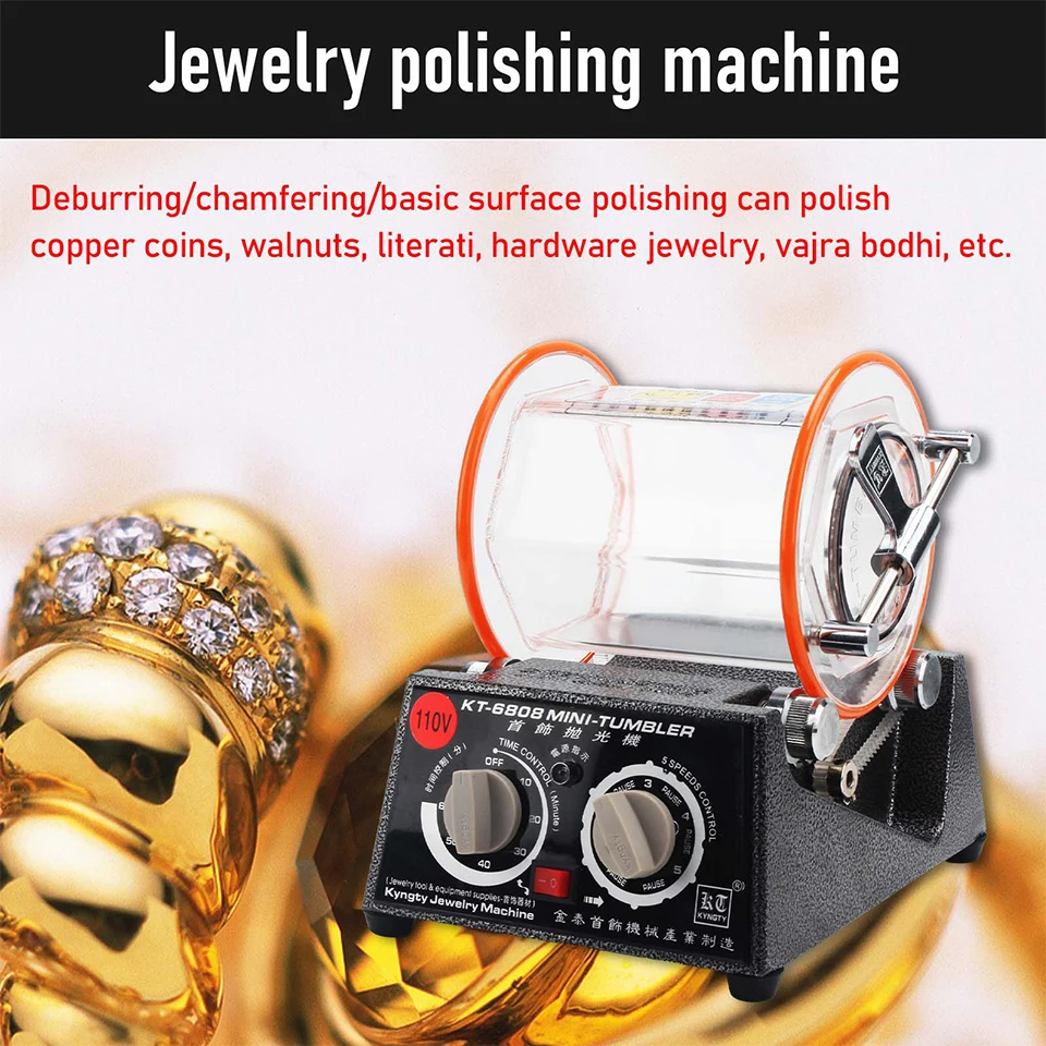 Mini Jewelry Polisher Tumbler with 3kg Capacity | KT6808 Machine and Glass Barrel for Jewelry Polishing