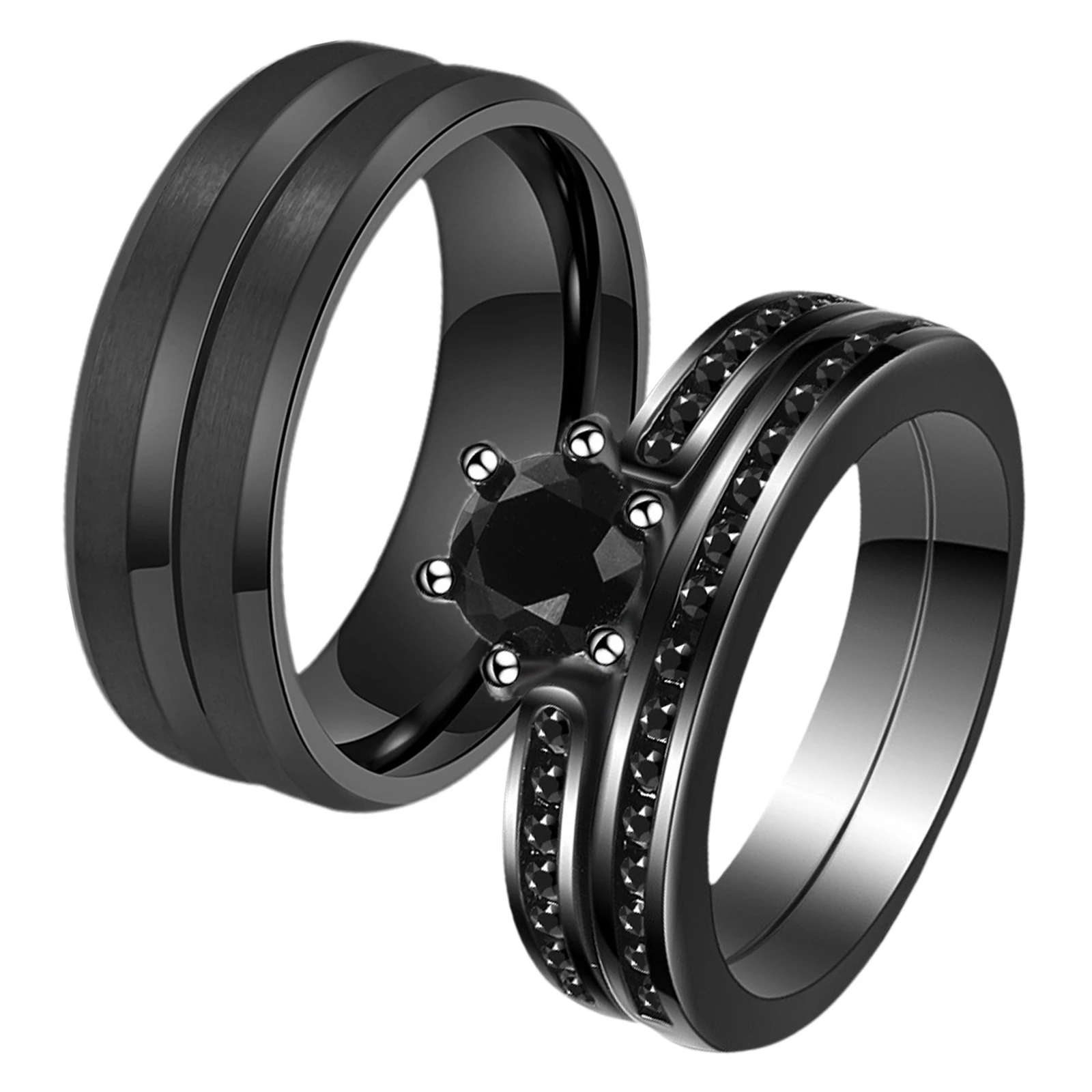 Couple Engagement Ring Commitment Wedding Ring 8MM Stainless Steel Recessed Mysterious Simple Black ring Valentine's Day Gift