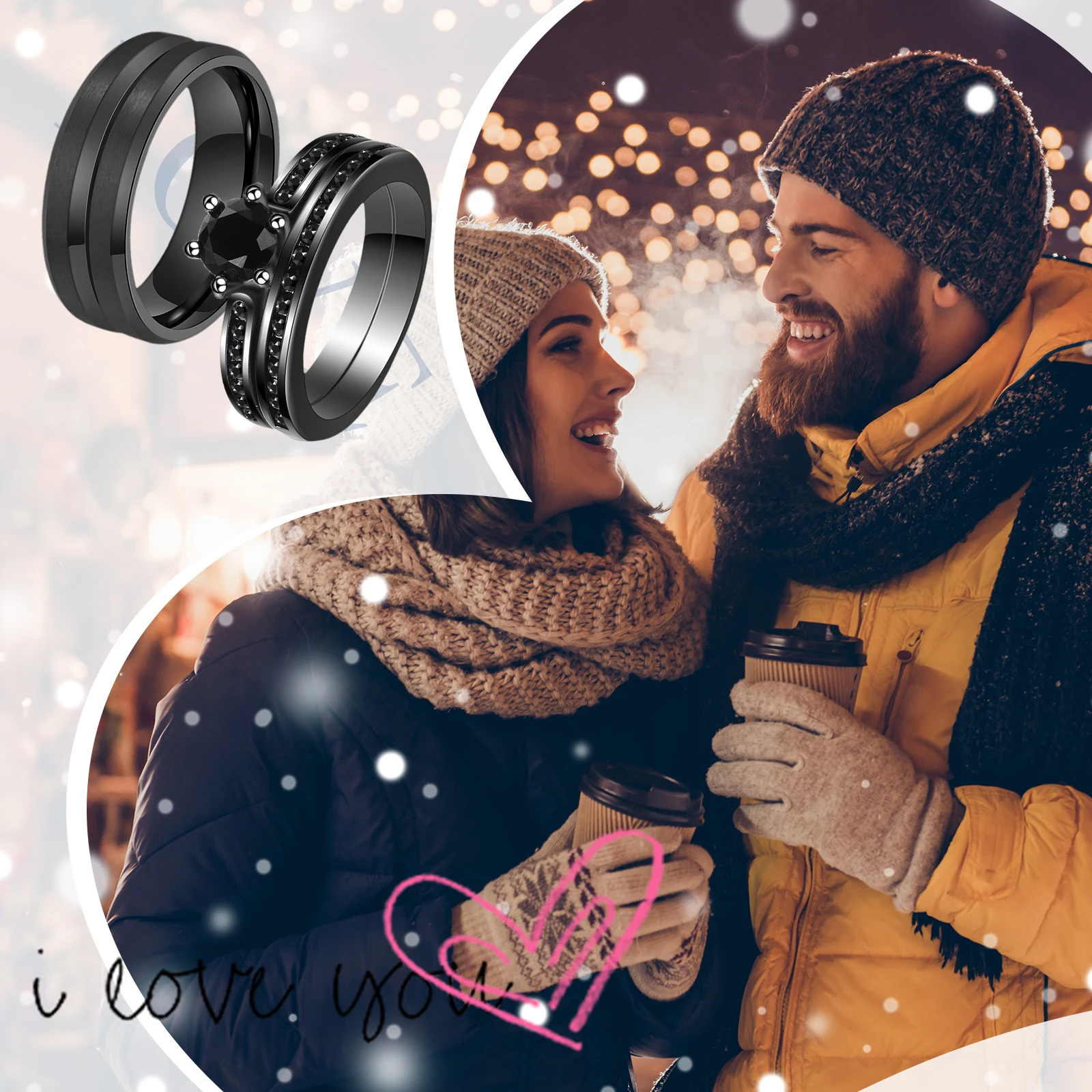 Couple Engagement Ring Commitment Wedding Ring 8MM Stainless Steel Recessed Mysterious Simple Black ring Valentine's Day Gift