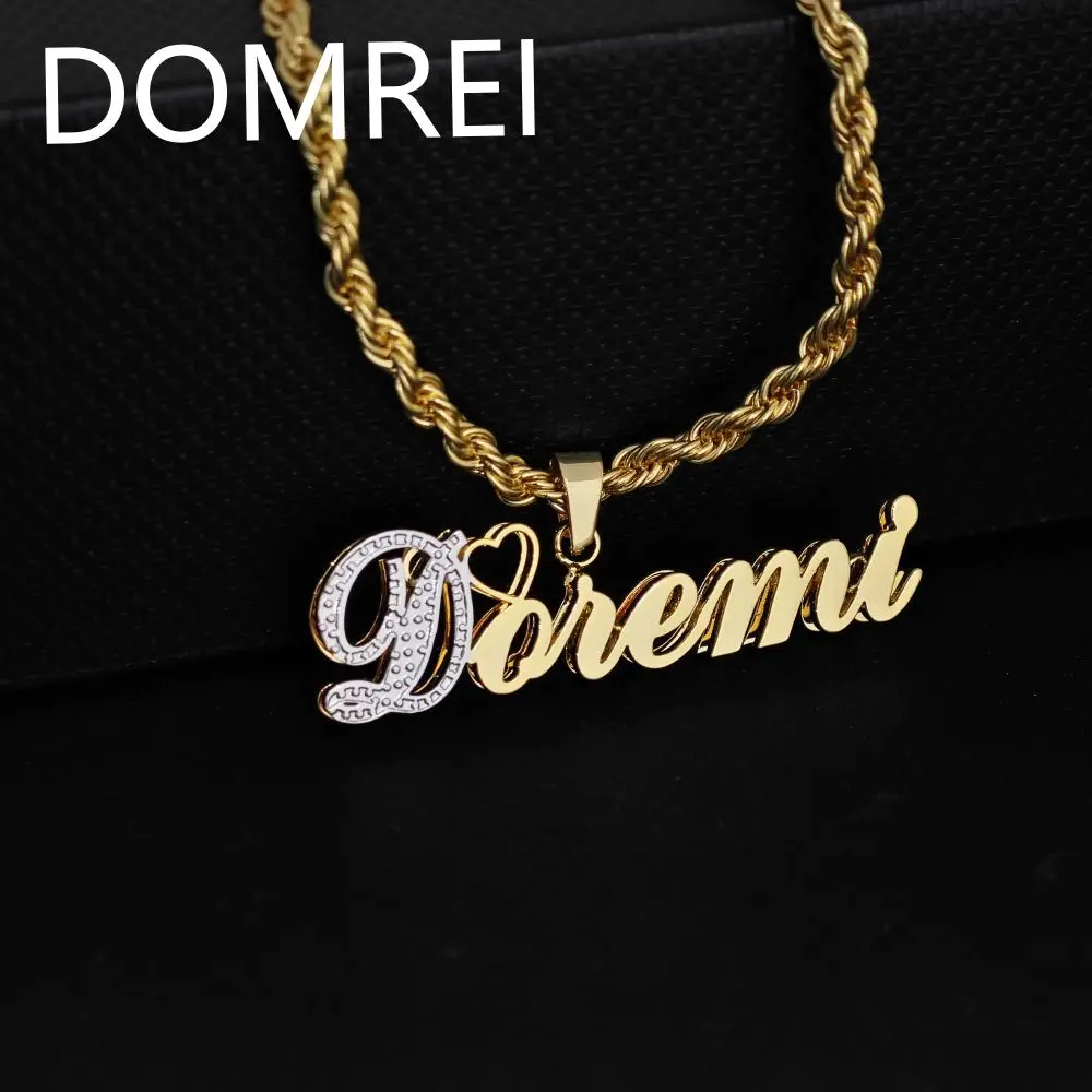 DOREMI Double Name Multi Color Stainless Steel Custom Jewelry 3D Necklace Hip Hop Nameplate Mother Gift Jewelry Necklace