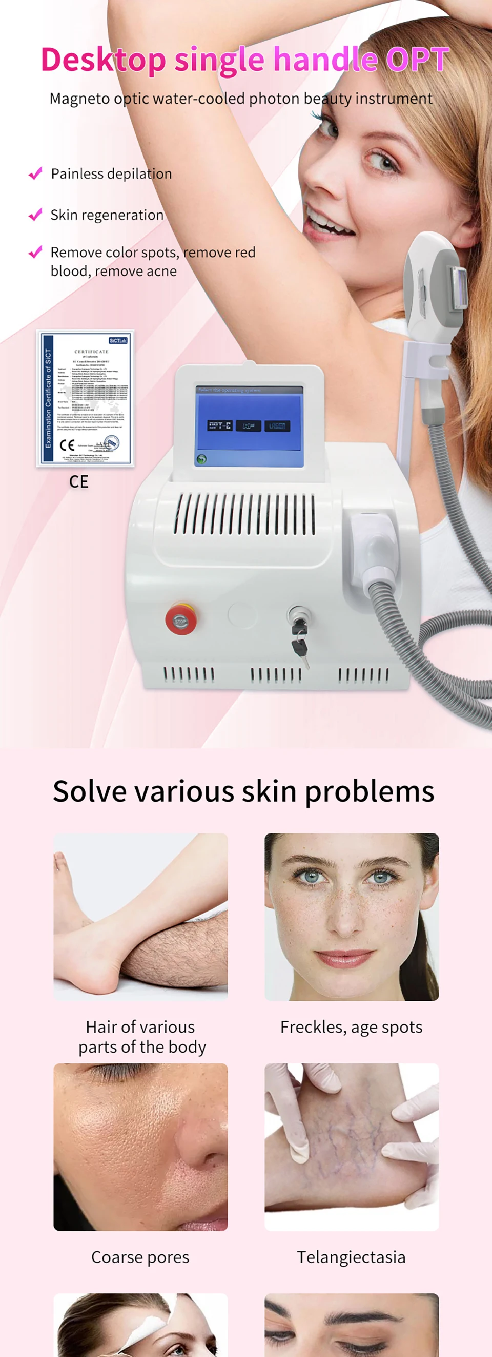 500,000 Shoots OPT Painless IPL Ice E Light 8 Filters Anti-Aging Cooling System Photonic Rejuvenation Hair Removal Machine Salon