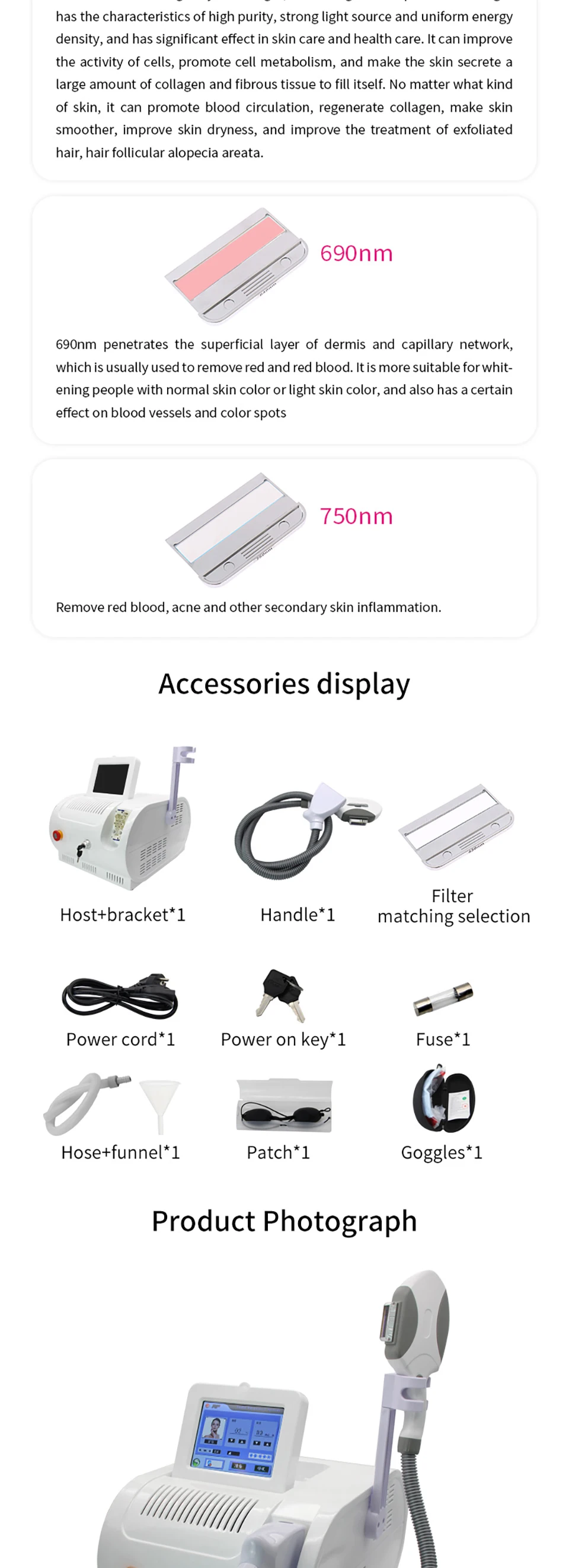 500,000 Shoots OPT Painless IPL Ice E Light 8 Filters Anti-Aging Cooling System Photonic Rejuvenation Hair Removal Machine Salon