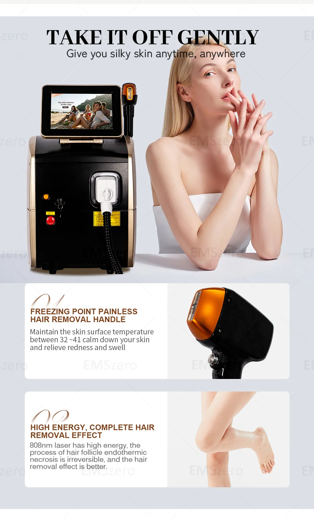 Portable 808 3wave Diode Permanent Hair Remove Fast Depilation Painfree Follicle Penetration Skin Rejuvenation Device