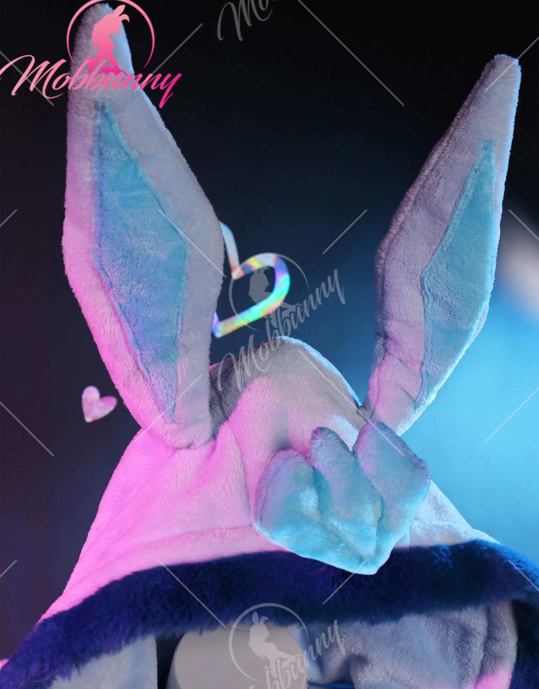 Mobbunny PM Derivative Cosplay Costume Fluffy Bodycon Romper Blue Furry Lingerie Hooded Bodysuit Homewear with Tail and Socks