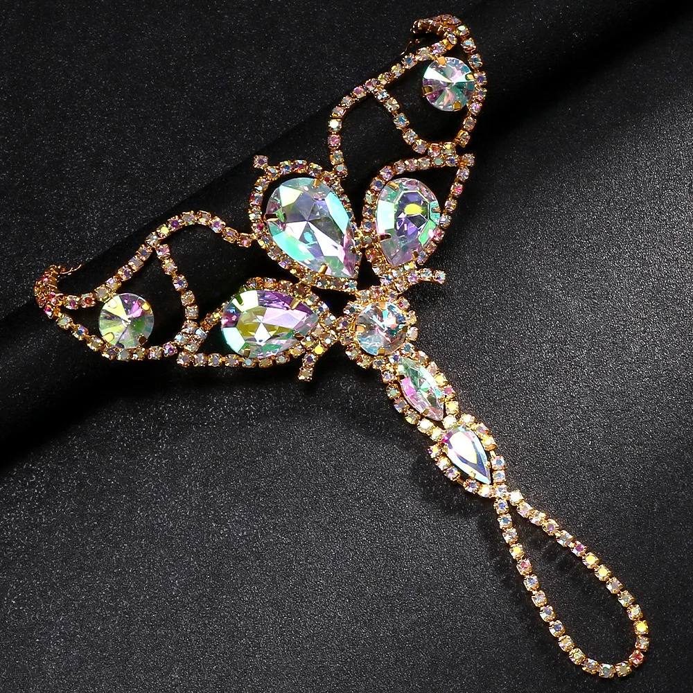 Stonefans Geometry Finger Bracelet Jewelry Accessories Ring Chain for Women Girls Anklet Exquisite Rhinestone Hand Chain Dress