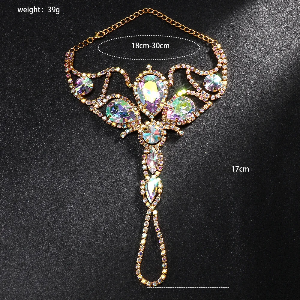 Stonefans Geometry Finger Bracelet Jewelry Accessories Ring Chain for Women Girls Anklet Exquisite Rhinestone Hand Chain Dress