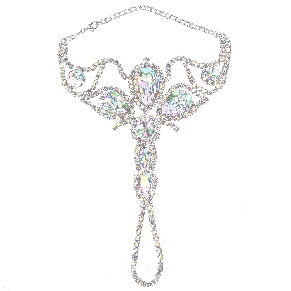 Stonefans Geometry Finger Bracelet Jewelry Accessories Ring Chain for Women Girls Anklet Exquisite Rhinestone Hand Chain Dress
