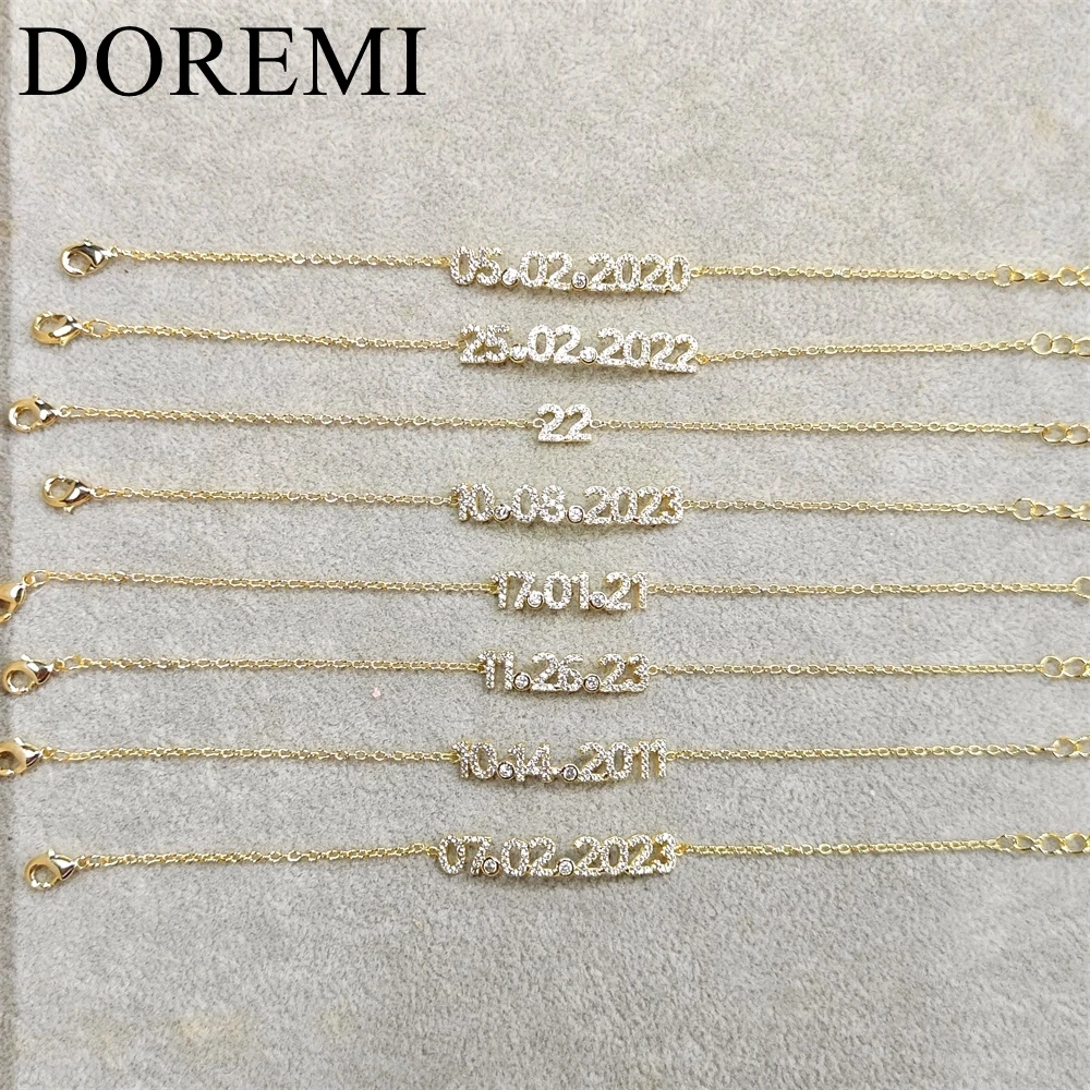 DOREMI Custom Name Date Bracelet Crystal Birthstone 6MM Number Kids Jewelry Engagement Bracelet for Jewelry Gift
