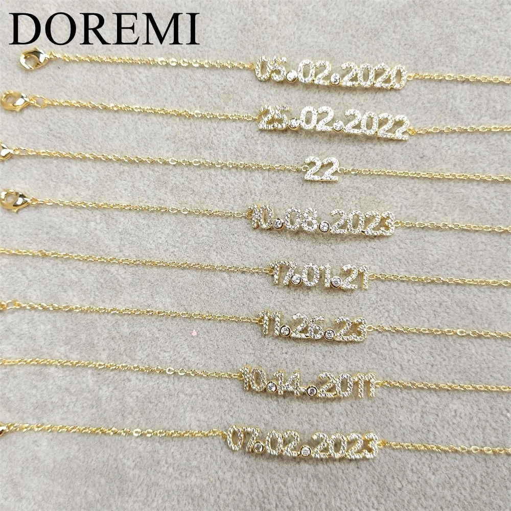 DOREMI Custom Name Date Bracelet Crystal Birthstone 6MM Number Kids Jewelry Engagement Bracelet for Jewelry Gift