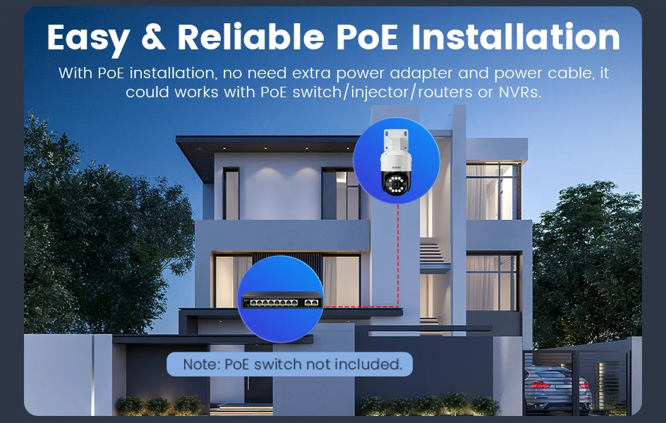 ZOSI C296 2PK/4PK 8MP PoE PTZ Camera Outdoor with Human Vehicle Detection 4K Color Night Vision Surveillance IP Security Camera