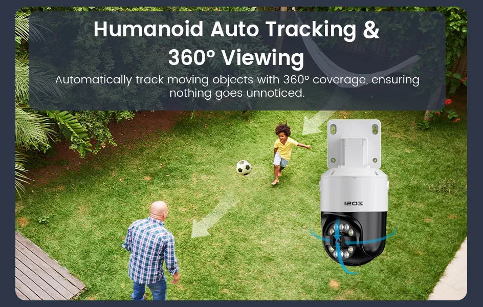 ZOSI C296 2PK/4PK 8MP PoE PTZ Camera Outdoor with Human Vehicle Detection 4K Color Night Vision Surveillance IP Security Camera