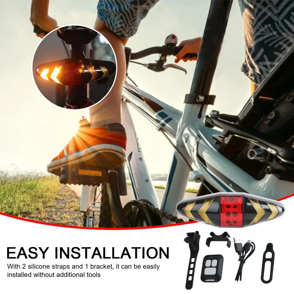 Bike Turn Signals Safety Warning Cycling Taillight 6 Lighting Modes Ultra Bright USB Rechargeable Wireless Remote Control